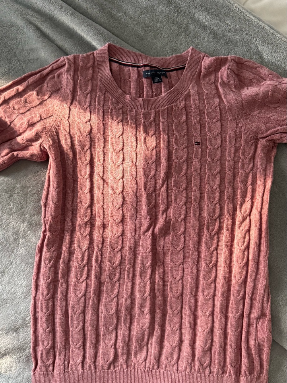 Tommy Hilfiger Dusty Rose Cable-Knit Short Sleeve Crew Sweater
